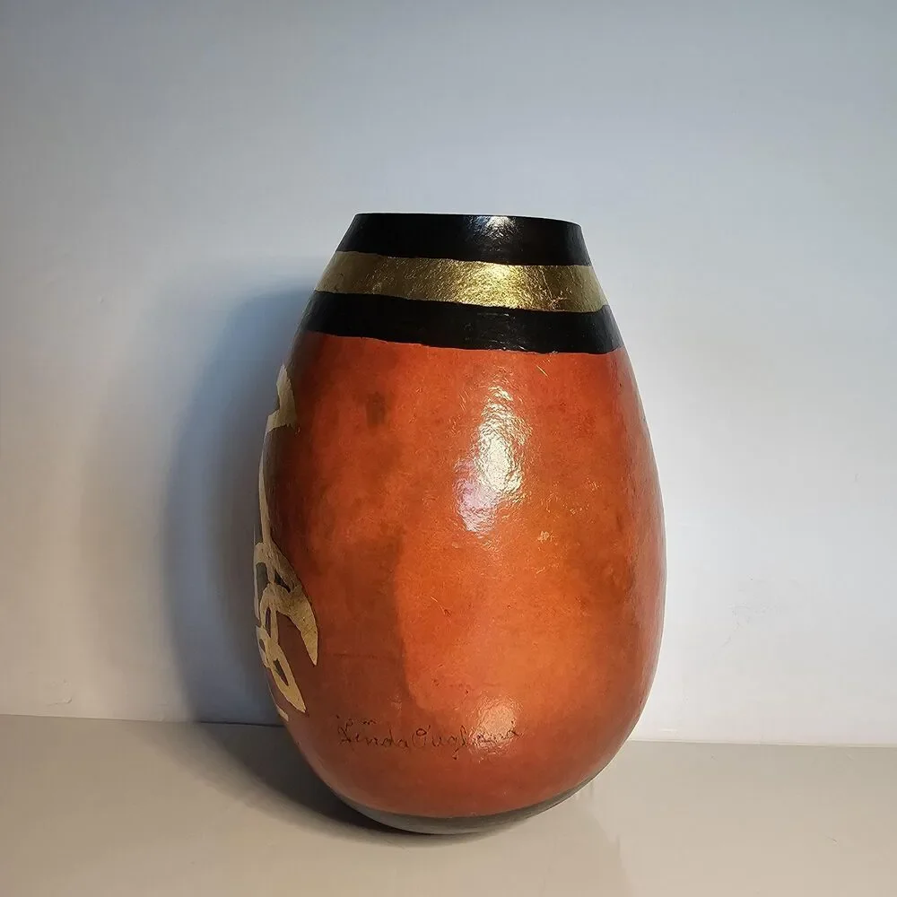 Vtg Folk Art Handpainted Gourd Turtle Design, signed by Linda Ougland